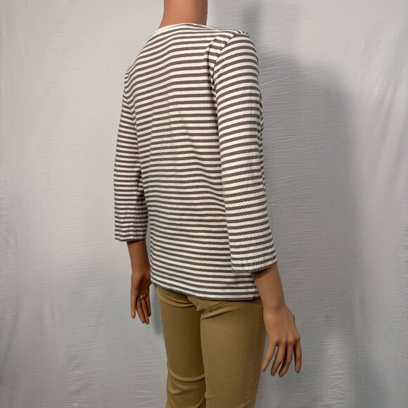 Muji Women’s Medium Cotton Quarter Sleeve Striped Crew Neck Tee - Picture 4 of 9